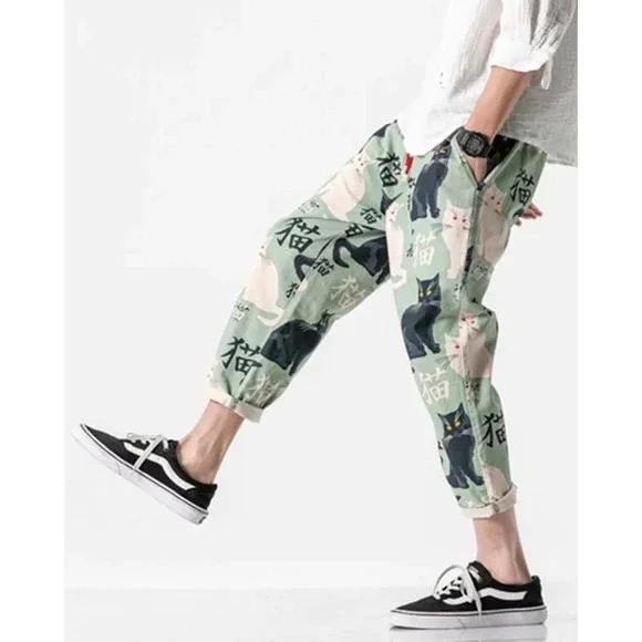 Kidoriman NekoKiti Baggy Cropped Cat Pants 2 Pairs Japanese Streetwear 2XL - Picture 6 of 12
